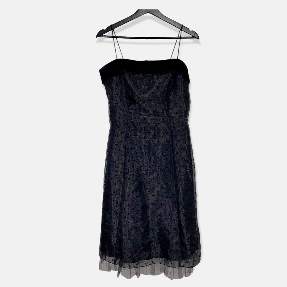 Vintage 90s Jump Velvet Organza Swiss Dot Midi Full Dress Large